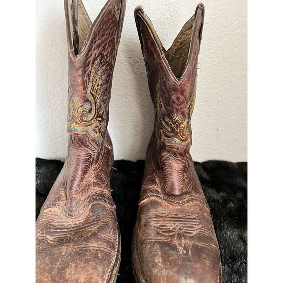 Double H Roper Work Cowboy Boots Leather Western Brown Square Toe Mens 11 11 D - Picture 5 of 12